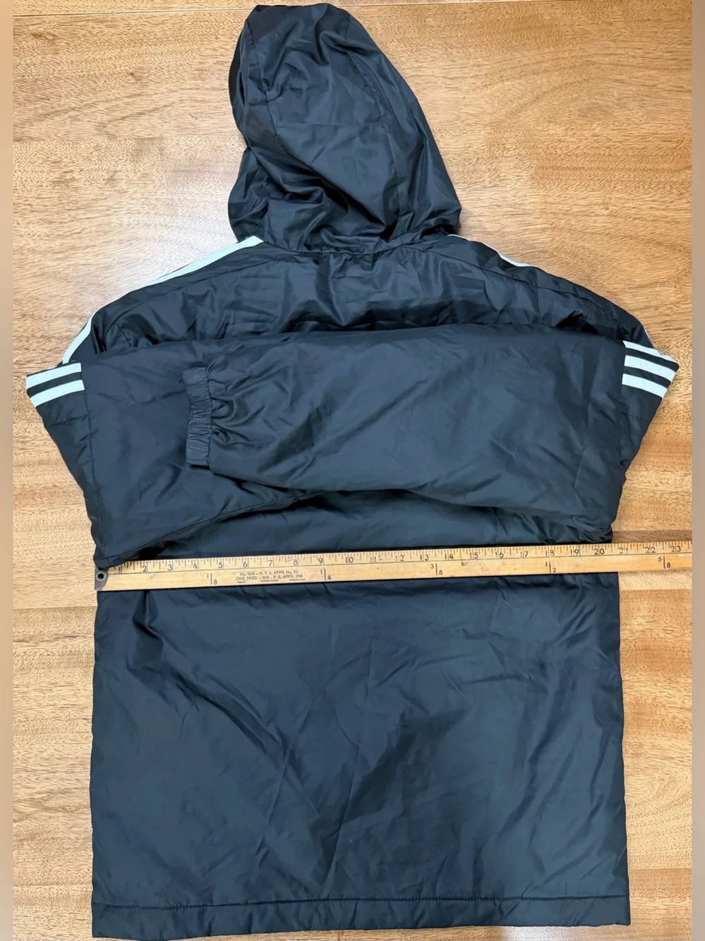 adidas Black Hooded Puffer Jacket with White 3-Stripes